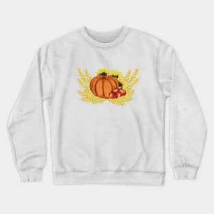 Harvest. Autumn. Pumpkin, apples, sunflowers and wheat Crewneck Sweatshirt